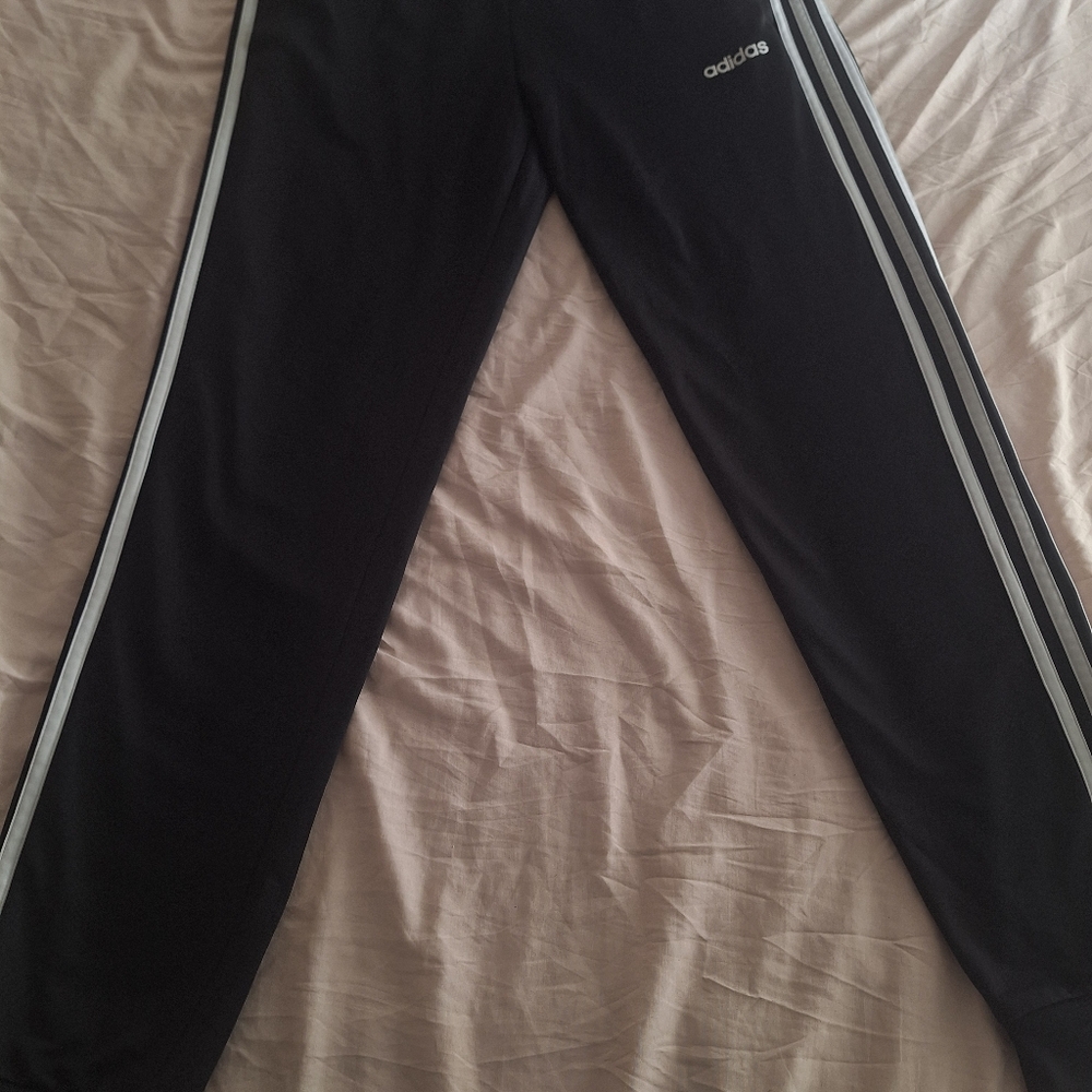 Adidas Black Joggers with Silver Stripes Size M